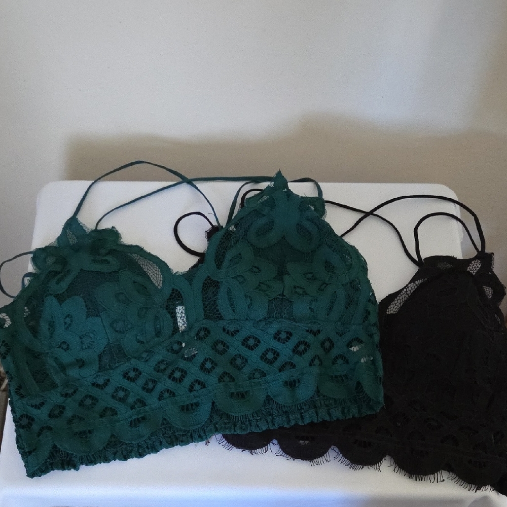 Zenana Outfitters Lace Bralette Duo - Teal and Black